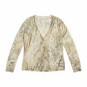 Northern Reflections Neutral Print 3-Button Cardigan Sweater Size S Lightweight